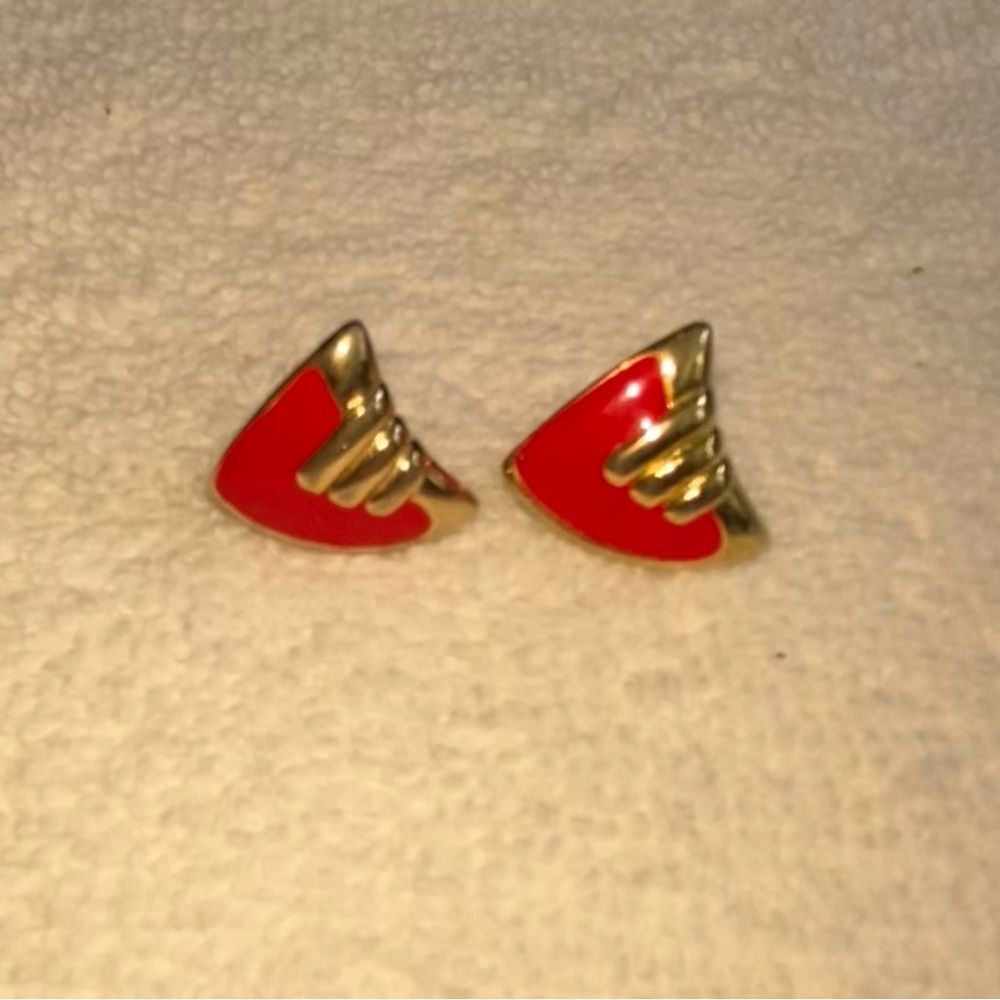 Vintage Jewelry late 80s earrings red art deco good condition pierce